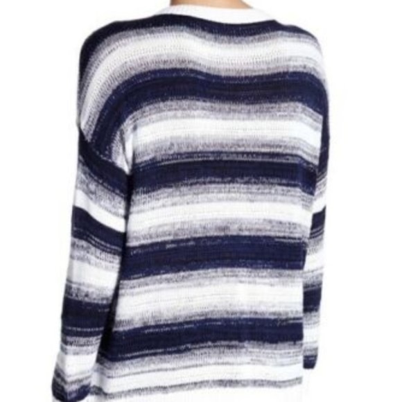 Vince ombré stripe three-quarter sleeve navy and white cotton sweater - Picture 6 of 6